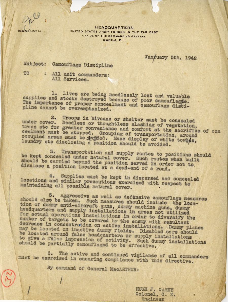 Typewritten letter about importance of camouflage Typewritten letter about importance of camouflage